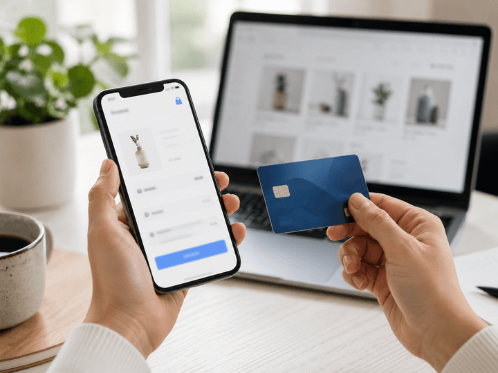 A buyer paying securely with a card online