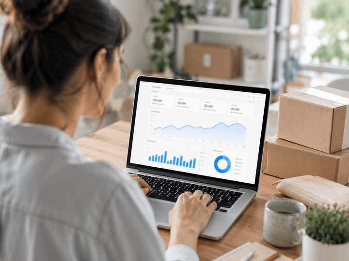 A store owner reviewing sales analytics